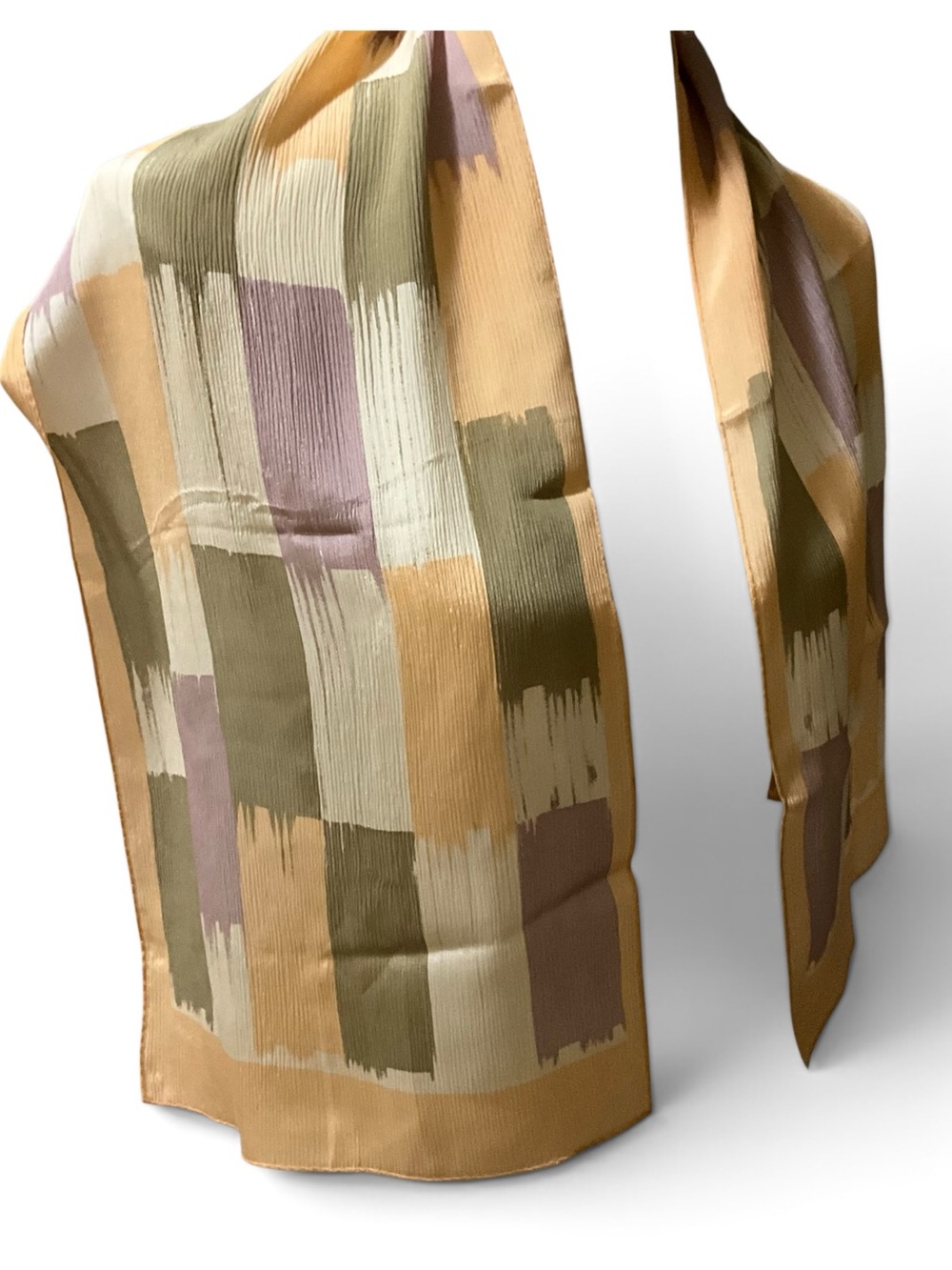 Vintage Echo 100% Silk Abstract Brushstroke Oblong Scarf